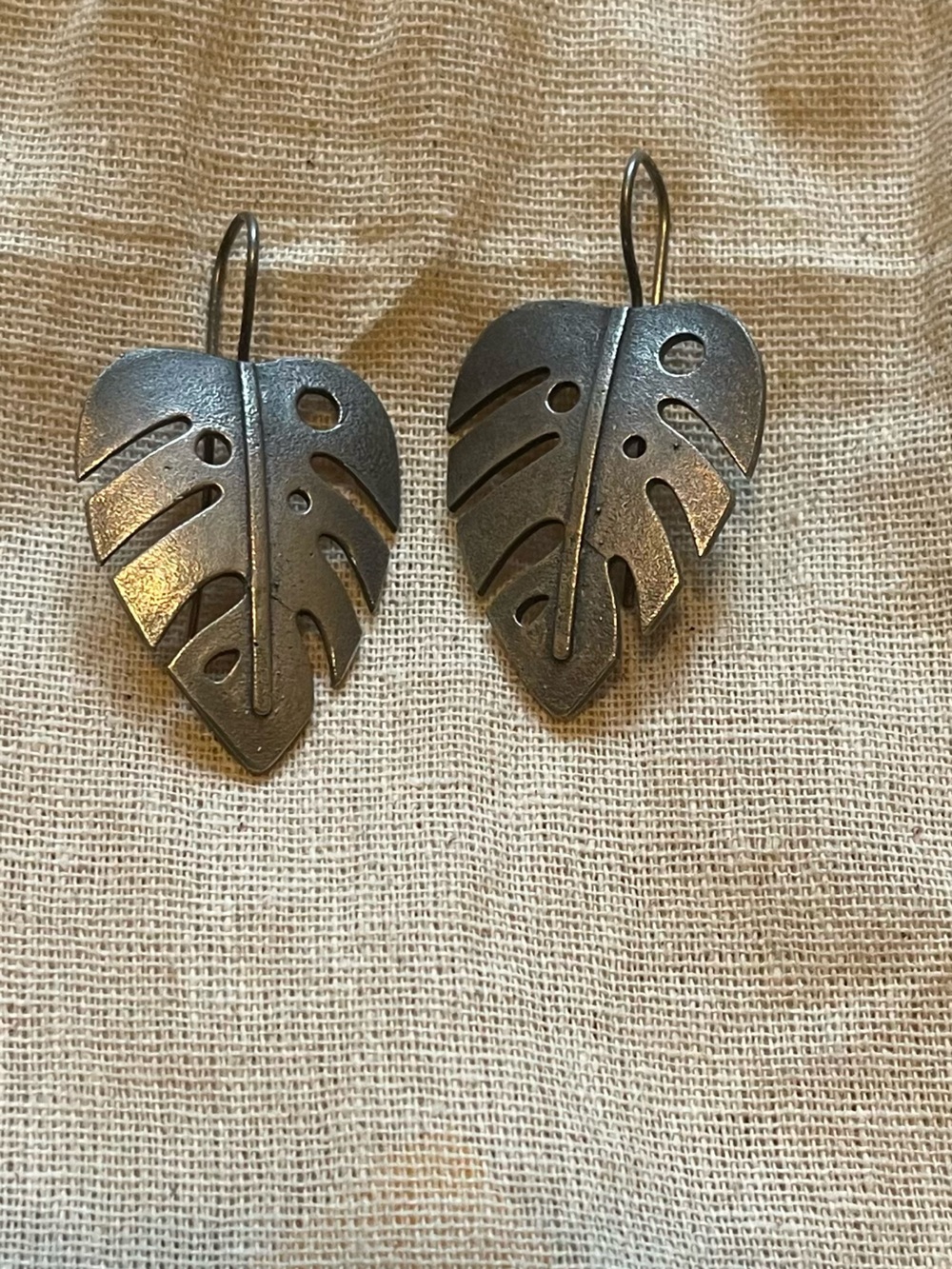 Artisan Leaf Dangle Earrings in Antique Silver Tone